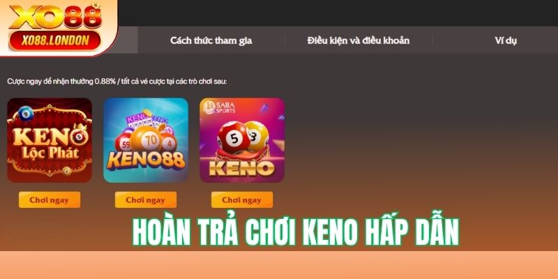 Hoàn trả Keno giá trị cao