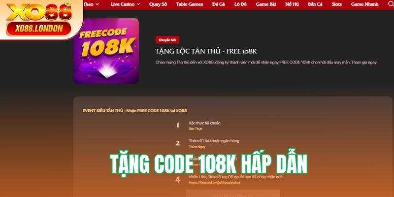 Nhận code 108k giá trị cho thành viên